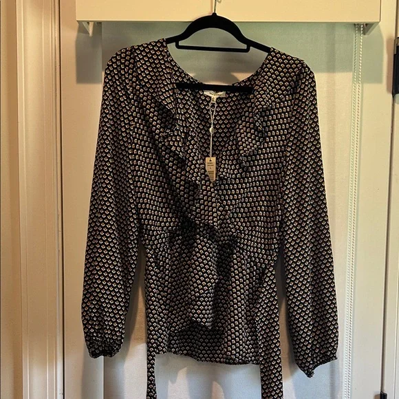 Max Studio Black and White Geometric Midi Skirt and Wrap Top Set - Picture 3 of 9